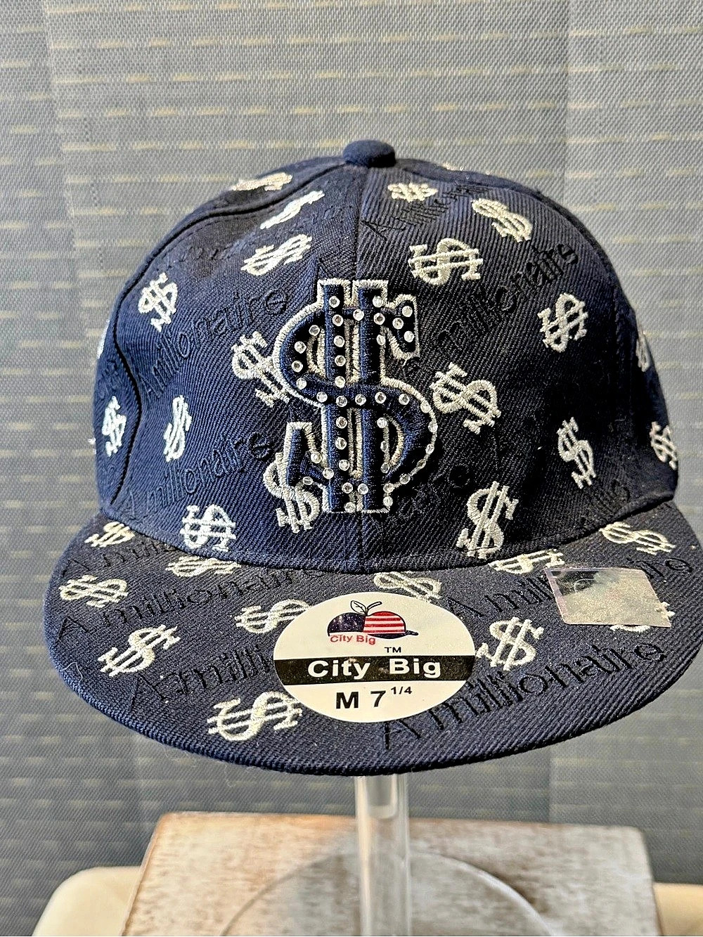 City Big Dark Blue A Millionaire Embroidered Dollar Sign Fitted Hat